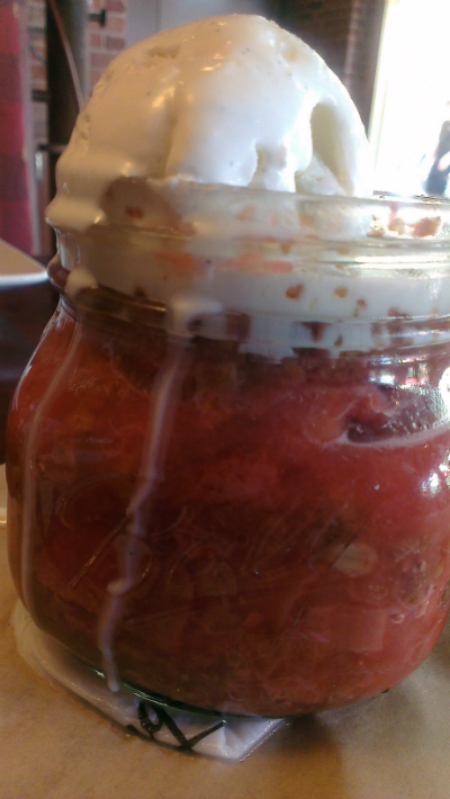 Strawberry rhubard pie in a glass