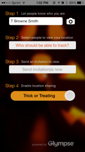 Snapshot Of Kids’ Location On Halloween With Glympse Track N Treat App